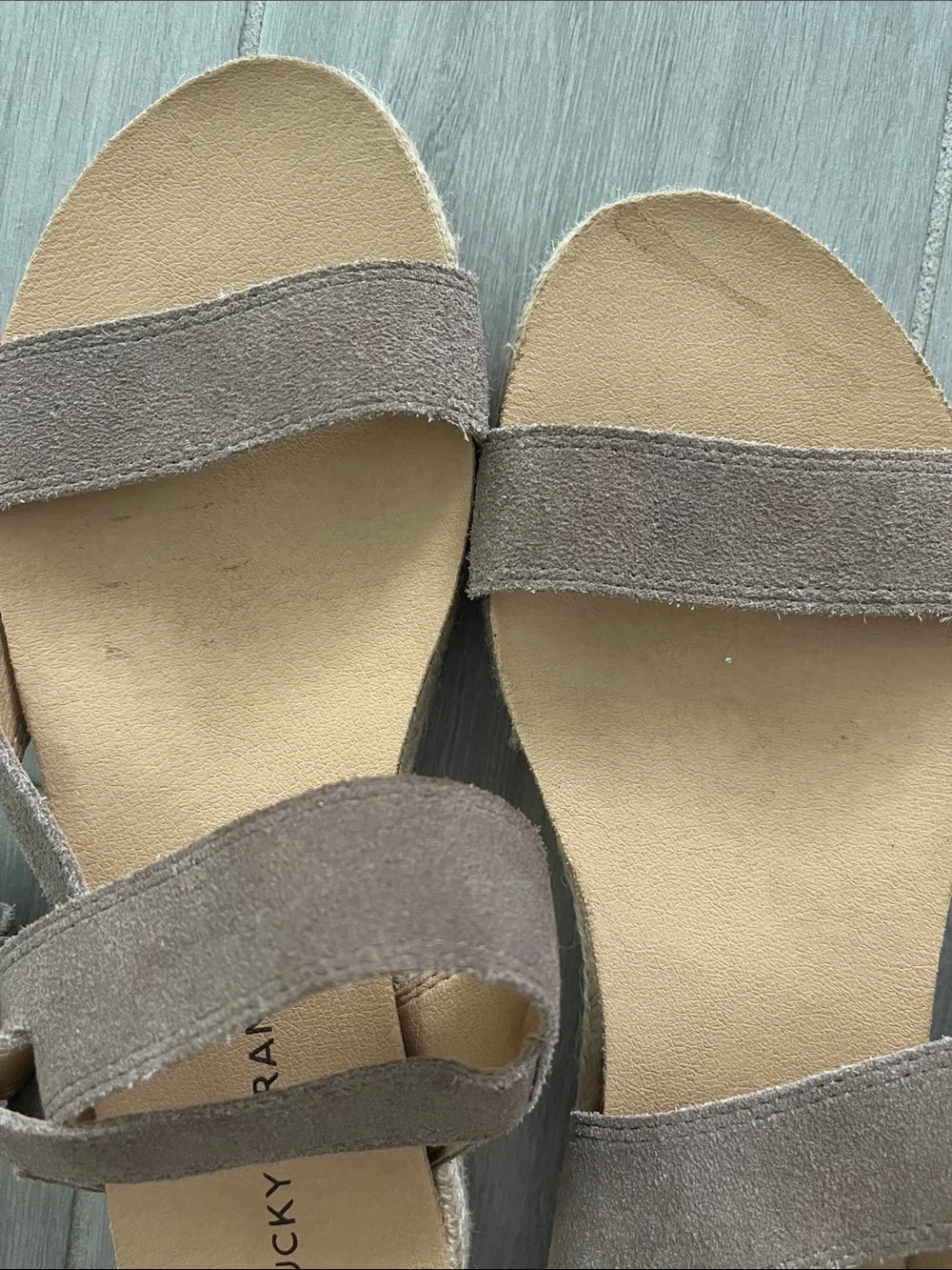 Women's Lucky brand Taupe Suede Strap Adjustable Sandals